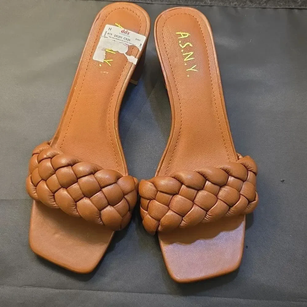 BRAND NEW A.S.N.Y WOMEN'S BRAIDED LOW BLOCK HEEL SANDALS